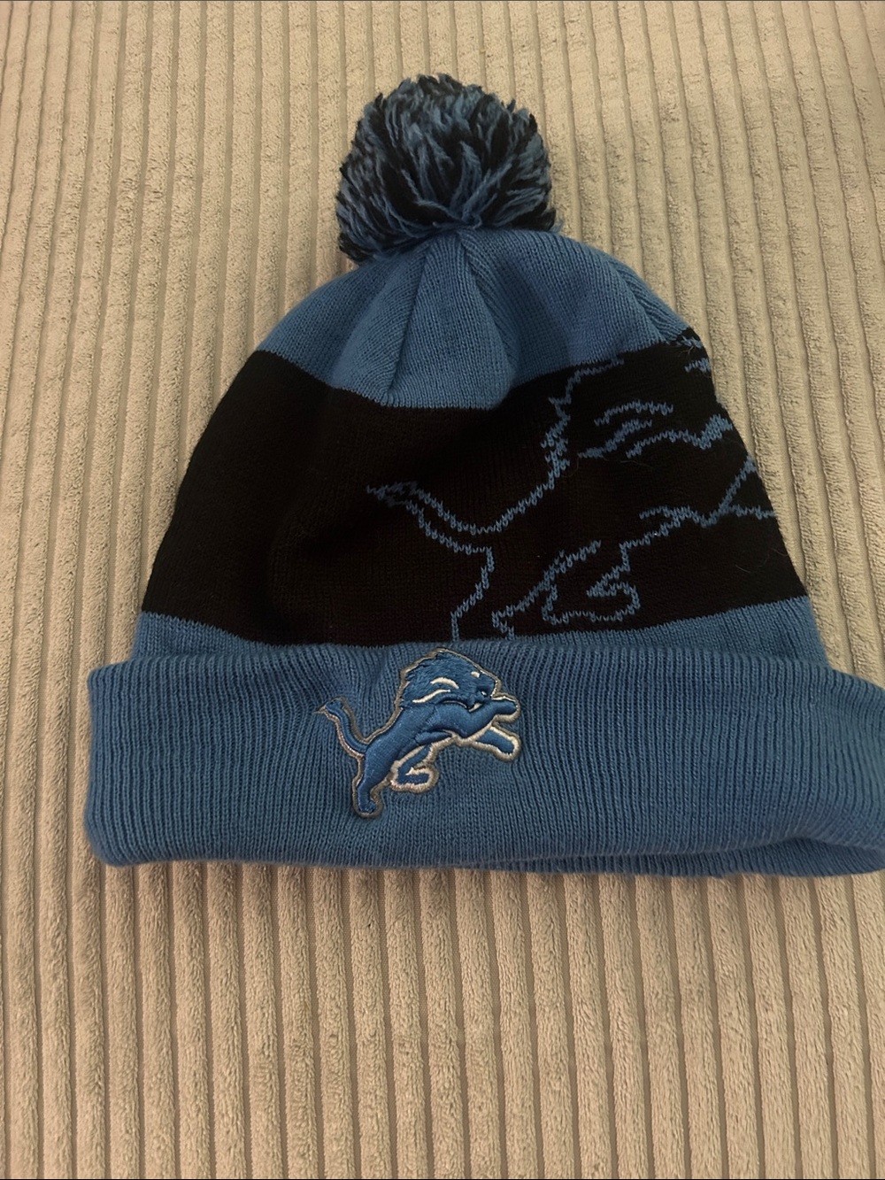 NFL Team Pom Beanie - Light Blue & Black Kids Winter Hat